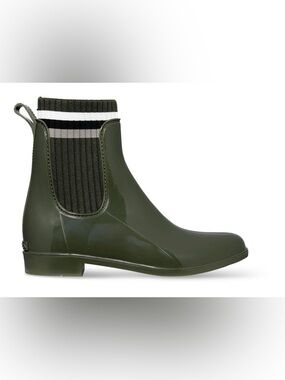 SERRA Women's Size 9 Olive Green Striped Slip-on Rubber Rain Boots New